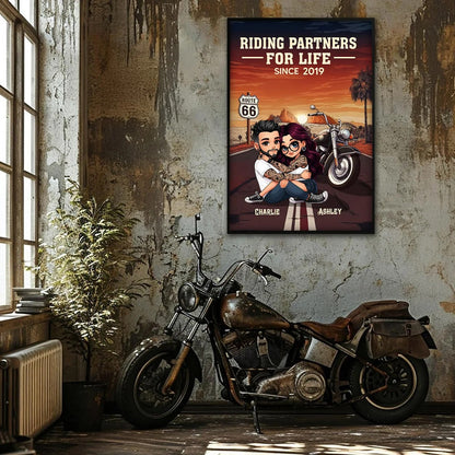 Bikers Couple Riding Partners for Life - Personalized Poster - Gift for Him, Gift for Her