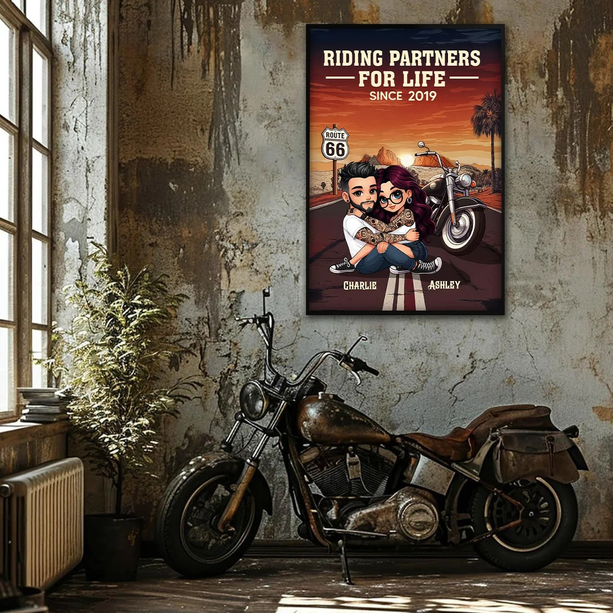 Bikers Couple Riding Partners for Life - Personalized Poster - Gift for Him, Gift for Her
