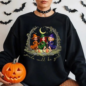 Halloween Witch Besties Sisters Friends Under Moon Personalized Sweatshirt, Halloween Matching Shirt