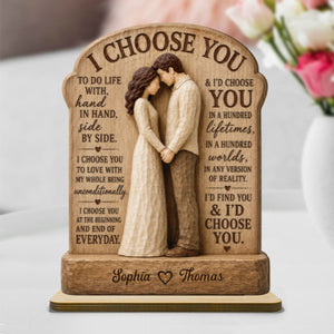 I Choose You Couple Hand In Hand 2D Flat - Personalized Wooden Plaque - Anniversary Gift Keepsake For Couples