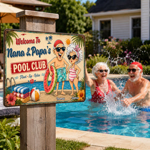 Welcome To Our Pool Club - Personalized Pool Metal Sign - Poolside Paradise Decor For Grandparents, Couple