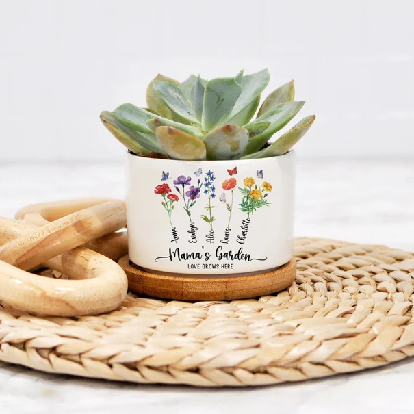 engraved birth flower plant pot Personalized Birth Month Ceramic Flower Pot, Unique Mother's Day Gift
