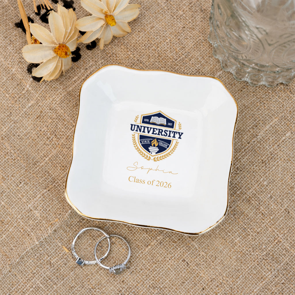 Custom College Logo Trinket Dish, Graduation Jewelry Dish,University Pride Trinket Tray,College Dorm Decor,End of Year Gifts,Alumni Gifts