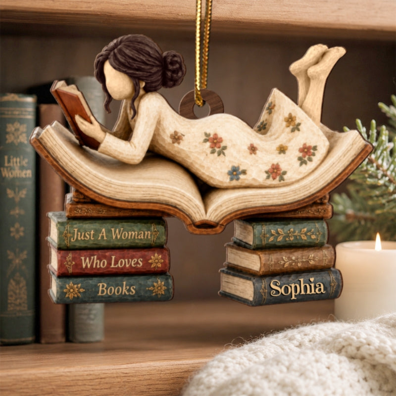 Woman Reading Book 2D Flat - Personalized Wooden Ornament - Decor Gift For Book Lover, Bookworm
