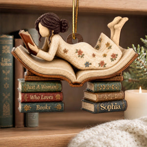 Woman Reading Book 2D Flat - Personalized Wooden Ornament - Decor Gift For Book Lover, Bookworm
