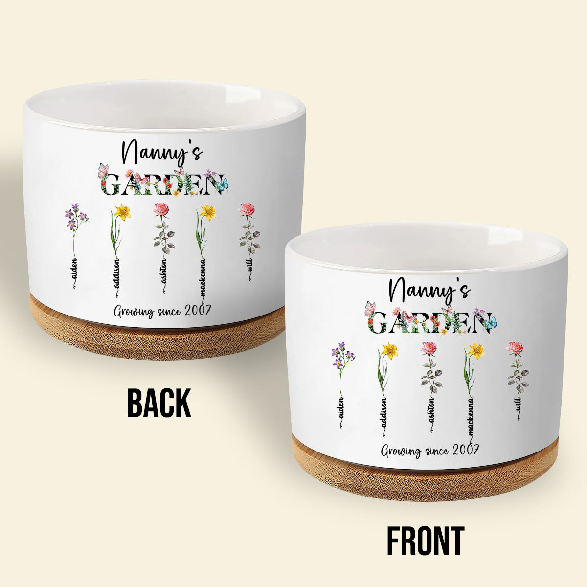 Personalized Birth Month Ceramic Flower Pot, Unique Mother's Day Gift for Her, Gift for Grandma, Mom, Wife, Indoor/Outdoor Potter Plant Pot