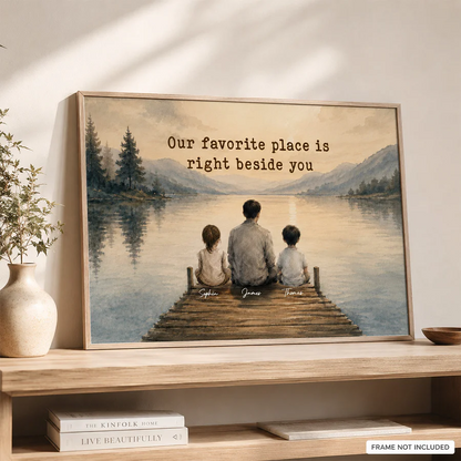 Peaceful Lakeside Dad And Kids Watercolor Style - Personalized Poster k_4833e445-1098-4285-a8a2-a65649e11ee1.png