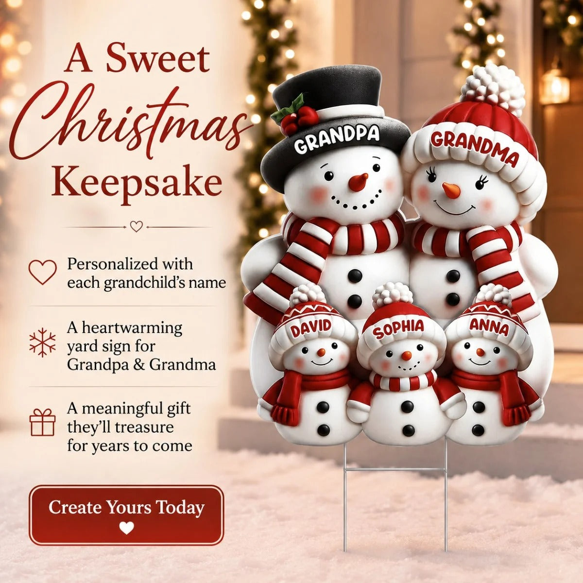 Christmas Cute Snowman Grandpa Grandma Grandkids - Personalized Yard Sign