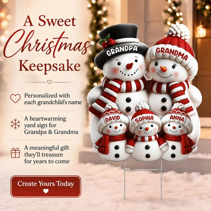 Christmas Cute Snowman Grandpa Grandma Grandkids - Personalized Yard Sign