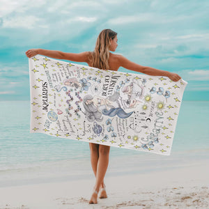 Zodiac Beach Towel Gemini Art Whimsical Summer Cloth Pisces Personalized Birthday Gift Women Astrology Present Daughter