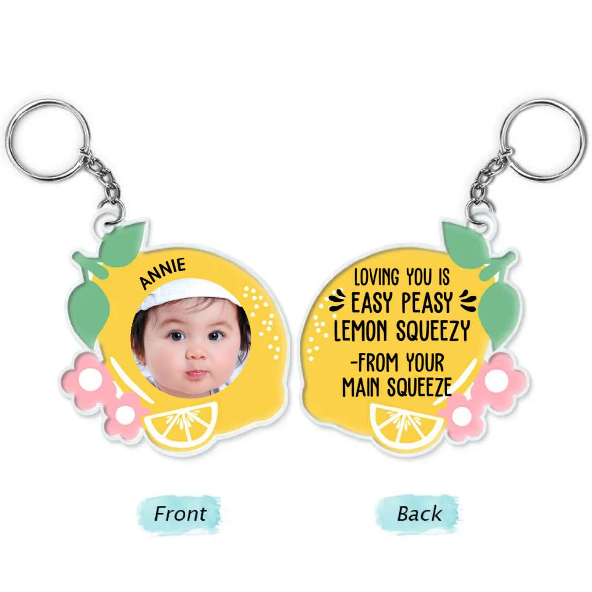 Custom Baby Photo Loving You Is Easy Peasy Lemon Squeezy - Personalized Acrylic Keychain - Gift For Dad, Mom, Grandma, Grandpa