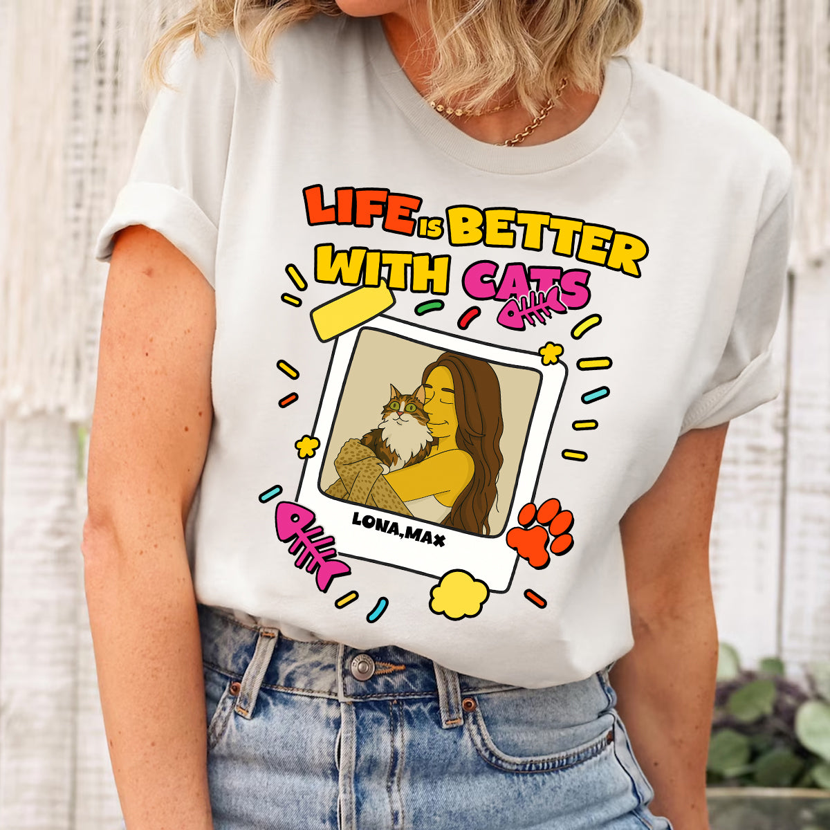 Life Is Better With My Cats Custom Cat Mom Gift - Personalized Simpsonized Pet Parent Christmas Gift For Cat Lovers with Custom Photo Shirt Cat Mom Shirt Cat Dad Shirt