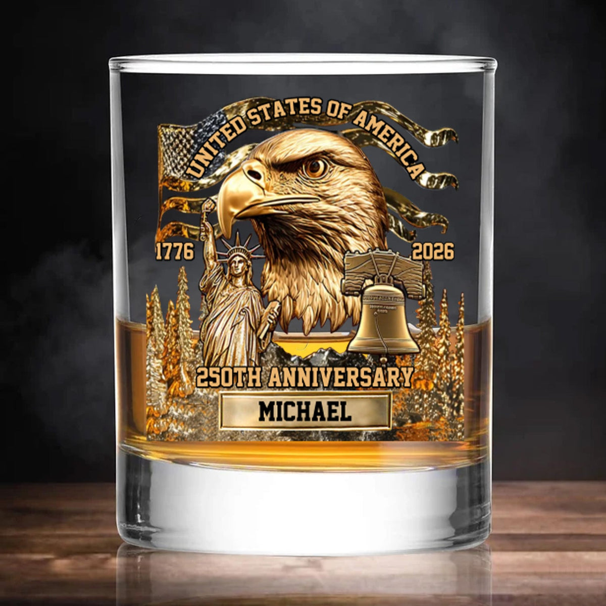 Custom Name 250 Years Anniversary 1776 2026 Whiskey Glass | Patriotic 4th of July Whiskey Glass