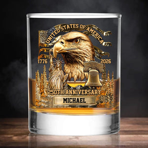Custom Name 250 Years Anniversary 1776 2026 Whiskey Glass | Patriotic 4th of July Whiskey Glass