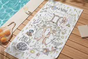 Zodiac Beach Towel Gemini Art Whimsical Summer Cloth Pisces Personalized Birthday Gift Women Astrology Present Daughter