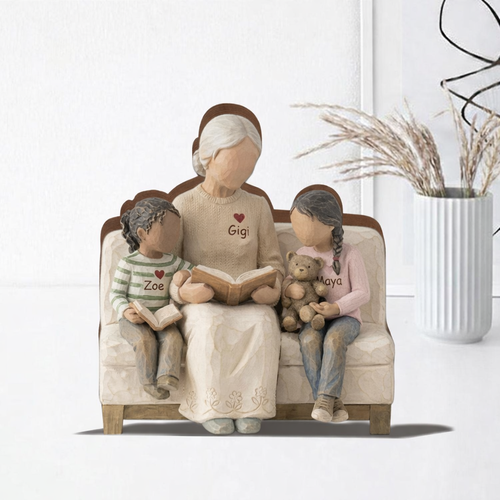 Personalized Grandma 2D FLAT Wooden Block, Grandmother With Grandkids,Custom Family Keepsake, Mothers Day Gift For Grandma,Nana Reading Kids