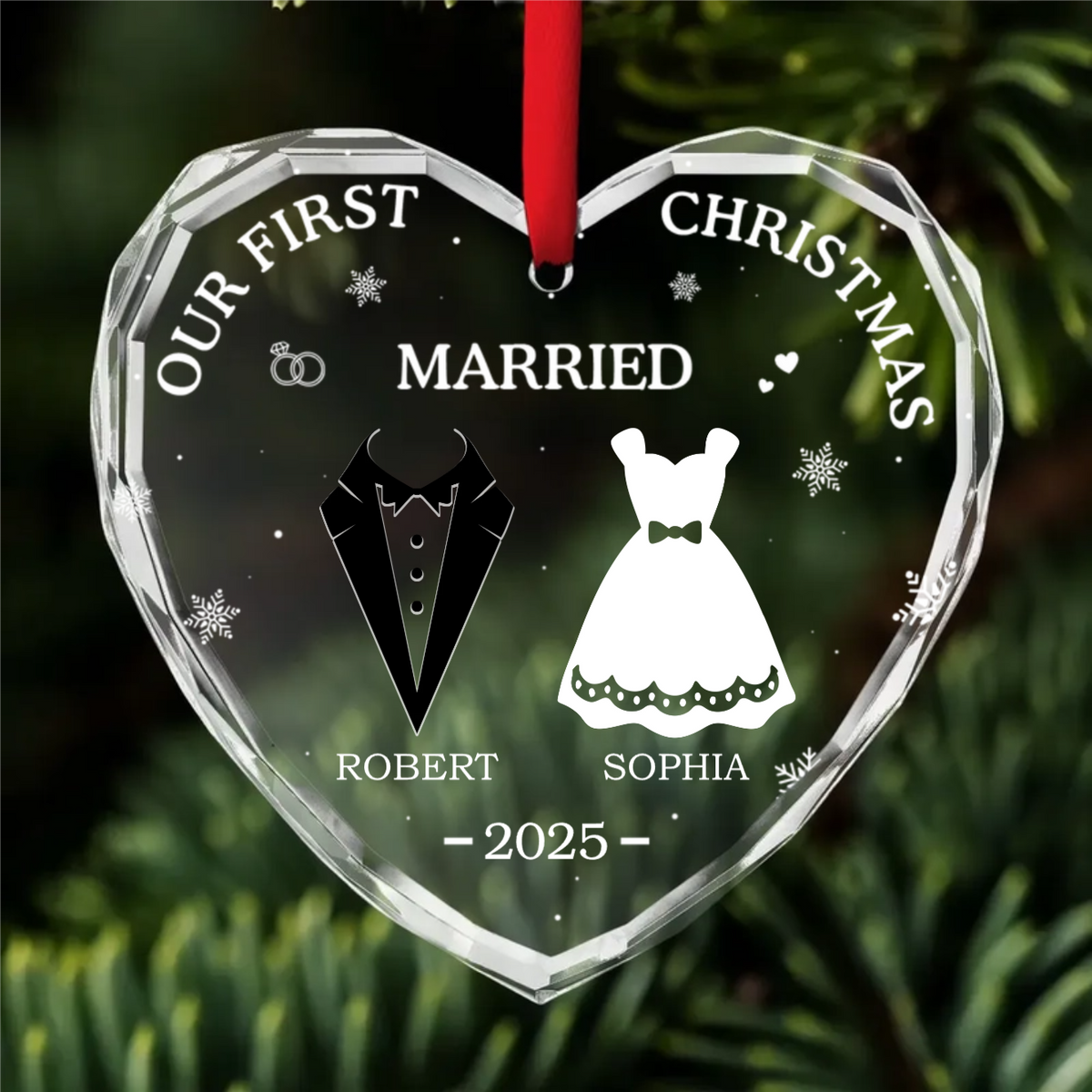 Our First Christmas Married - Personalized Crystal Ornament - Gift For Couple, Anniversary Gift, Christmas Gift