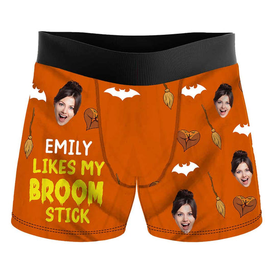 She Likes My Broom Stick, Personalized Custom Photo Men s Boxer Briefs, Halloween Gift For Couple, Boyfriend, Husband