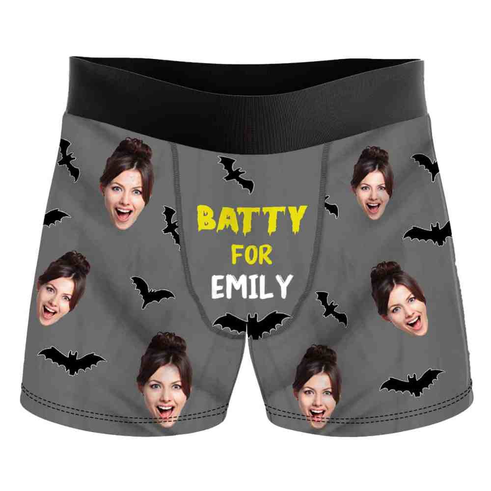 Batty for Her, Personalized Custom Photo Men s Boxer Briefs, Halloween Gift For Couple, Boyfriend, Husband