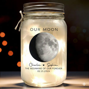 Our Moon Couple Moon Phase - Personalized Mason Jar Light - Anniversary Gift For Him Gift For Her