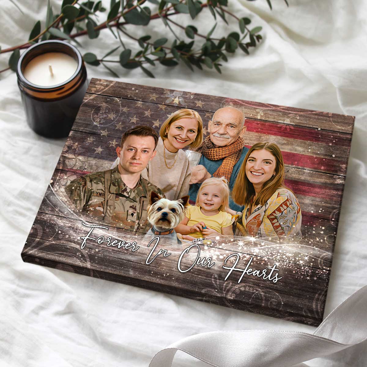 Military Remembrance Portrait Canvas, Personalized Sympathy Gifts for Veterans, Add Deceased Military Veteran To Photo, Remembrance Canvas for Military