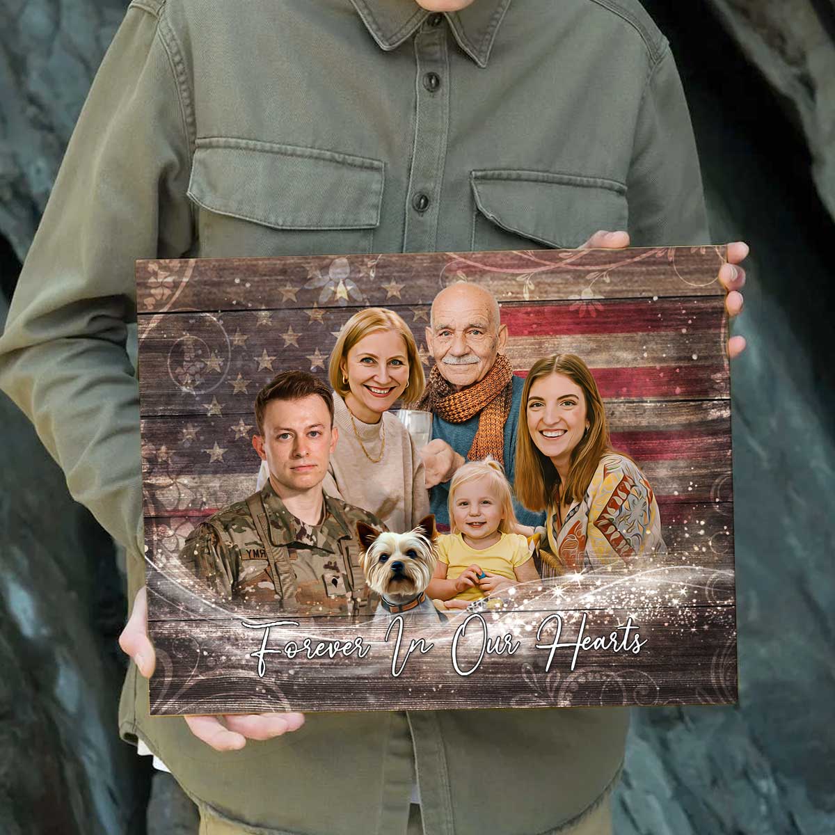 Military Remembrance Portrait Canvas, Personalized Sympathy Gifts for Veterans, Add Deceased Military Veteran To Photo, Remembrance Canvas for Military