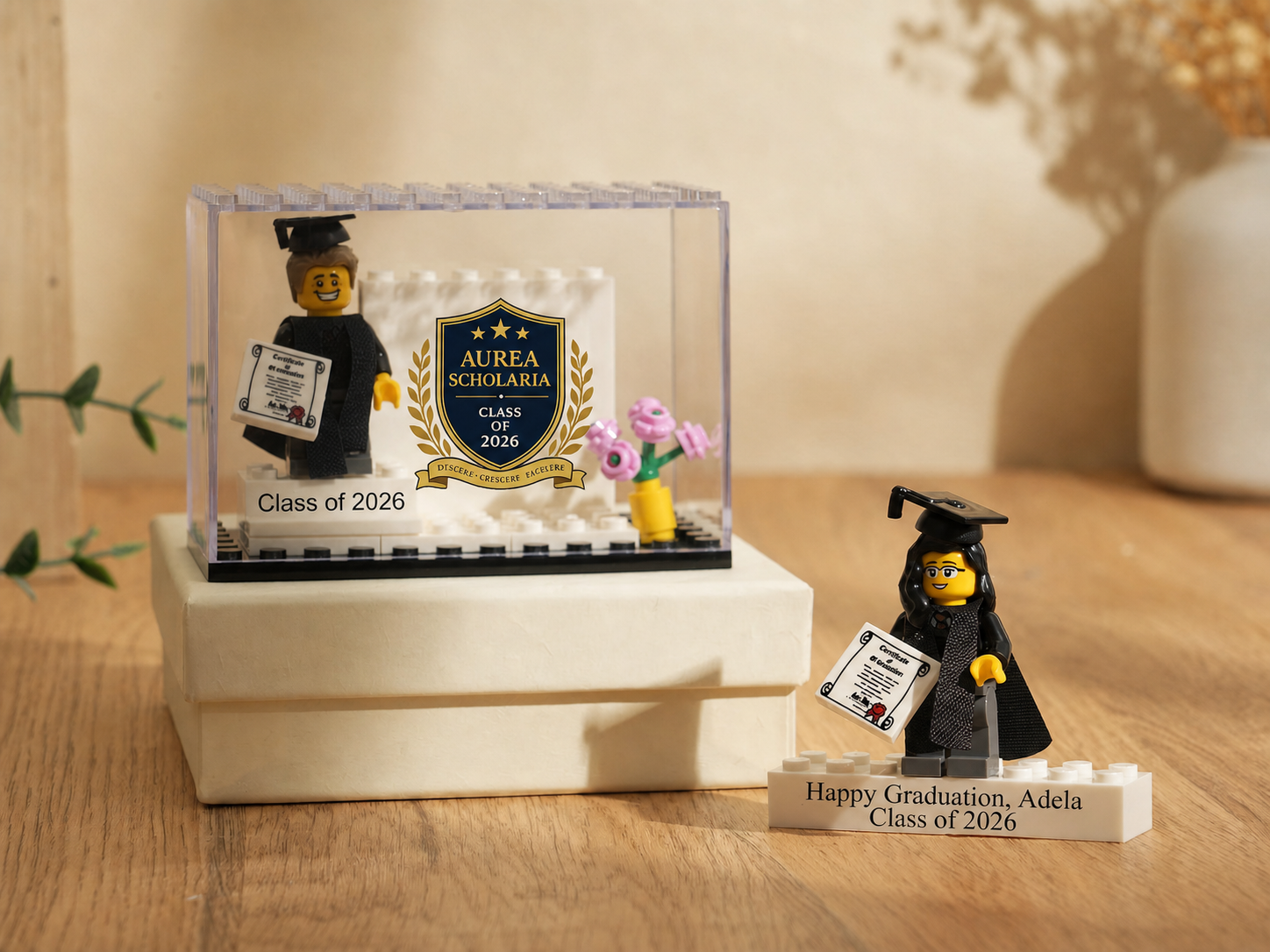 Personalized Class of 2026 Keepsake Custom Graduation Mini Figure with Display Gift Custom School Logo Photo Name