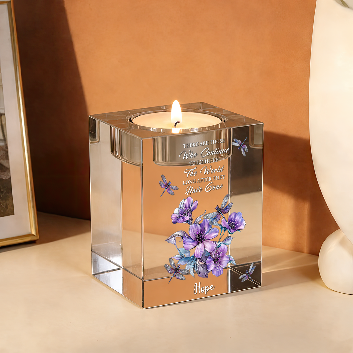 Flowers Memorial I Miss You - Personalized Crystal Candle Holder - Memorial Gift