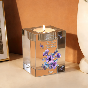 Flowers Memorial I Miss You - Personalized Crystal Candle Holder - Memorial Gift