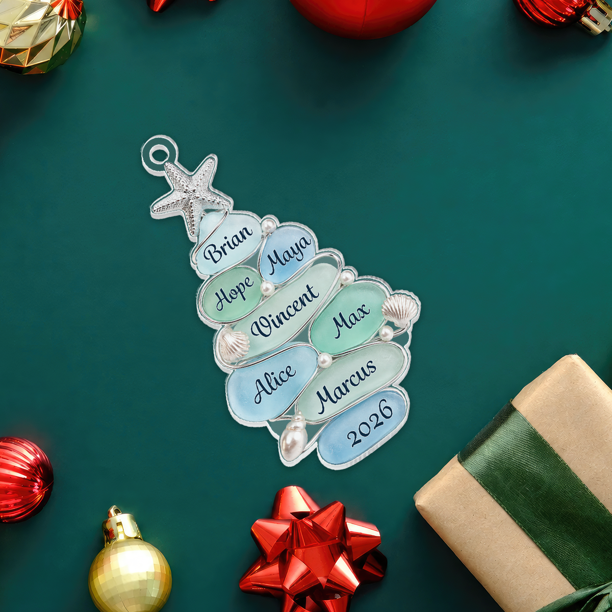 Personalized Coastal Family Christmas Tree Ornament