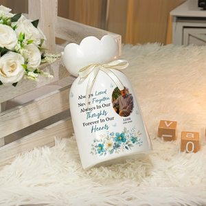 Always In Our Thoughts Forever In Our Hearts - Personalized Custom Ribbon Tie Flower Vase