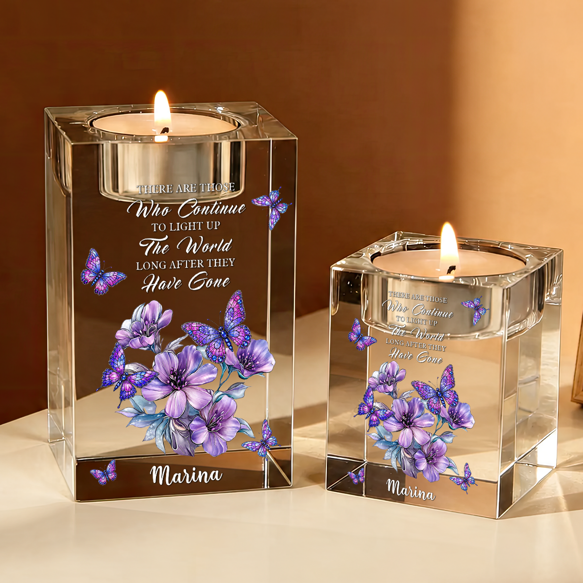Flowers Memorial I Miss You - Personalized Crystal Candle Holder - Memorial Gift