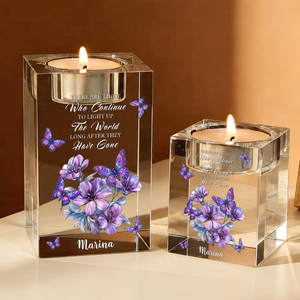 Flowers Memorial I Miss You - Personalized Crystal Candle Holder - Memorial Gift