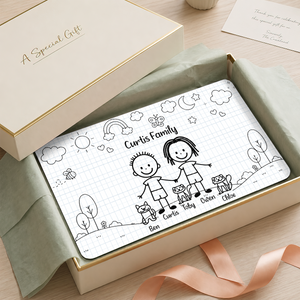 Doodle Stick Figure Couple With Dog Cat - Personalized Desk Mat