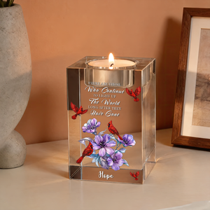 Flowers Memorial I Miss You - Personalized Crystal Candle Holder - Memorial Gift