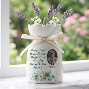 Always In Our Thoughts Forever In Our Hearts - Personalized Custom Ribbon Tie Flower Vase