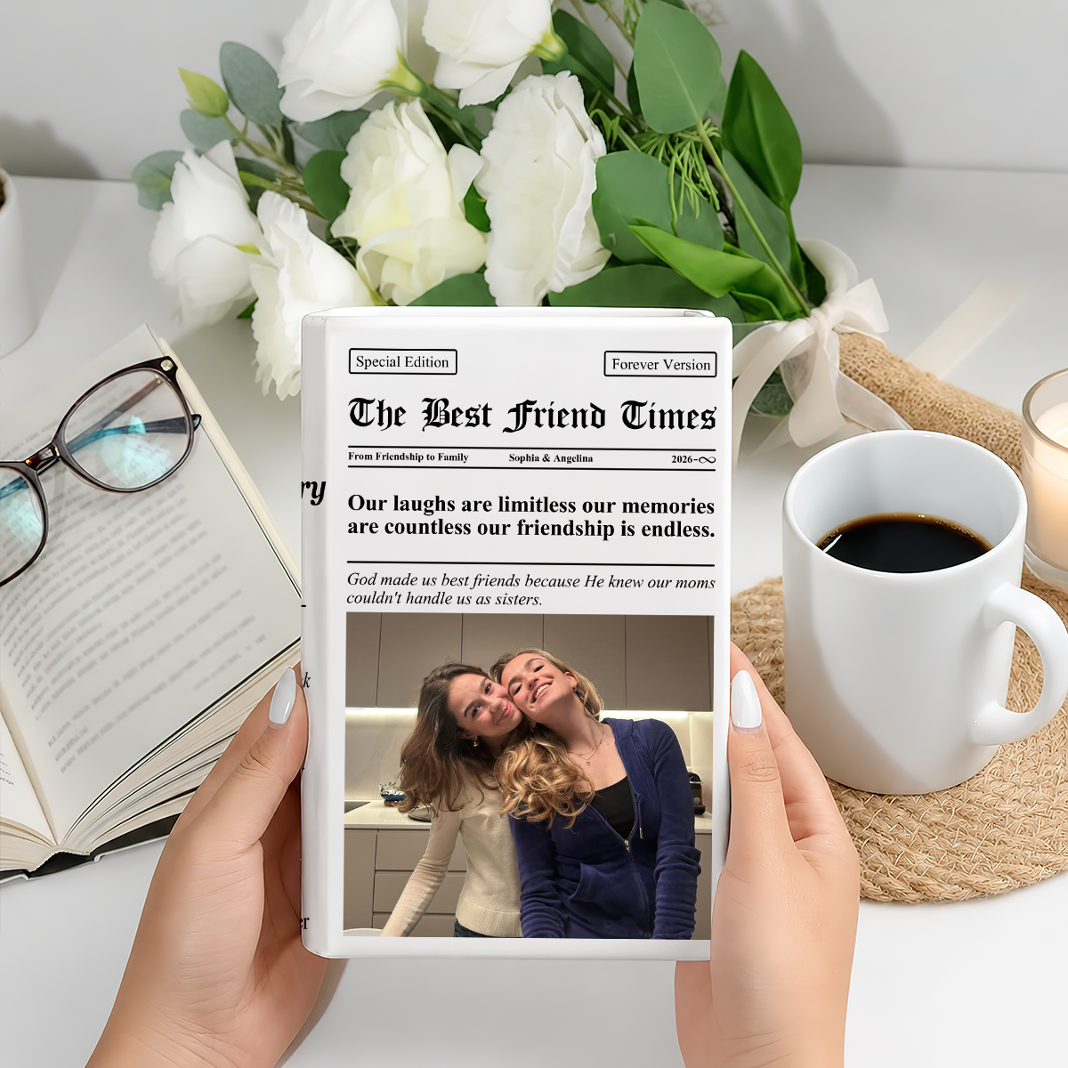 Friendship Newspaper Custom Photo Best Friend Keepsake Gift For Her - Personalized Vase