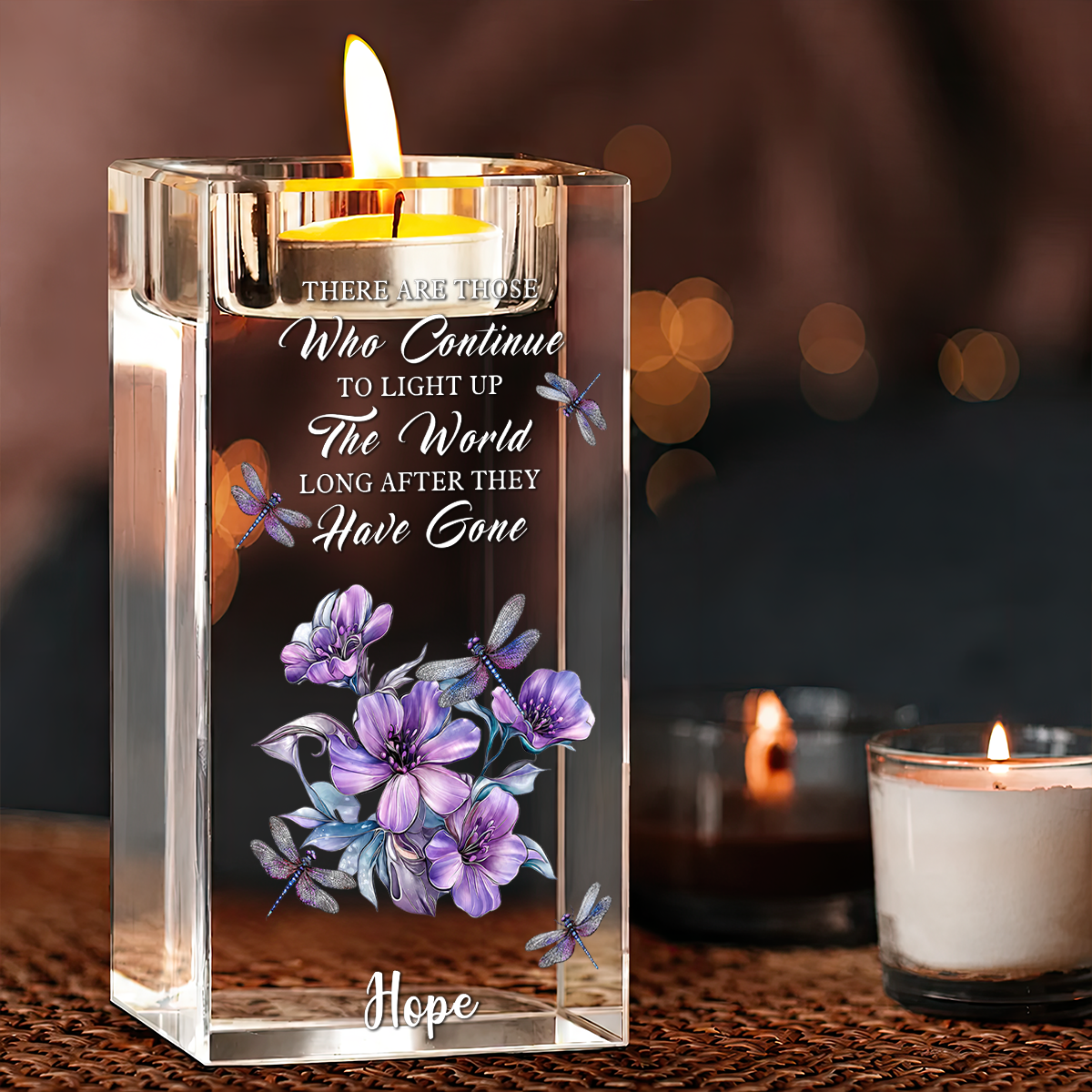 Flowers Memorial I Miss You - Personalized Crystal Candle Holder - Memorial Gift