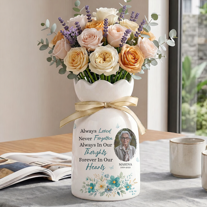 Always In Our Thoughts Forever In Our Hearts - Personalized Custom Ribbon Tie Flower Vase mk-5_15221b9b-89b5-431c-a4f1-c1460658e16c.png
