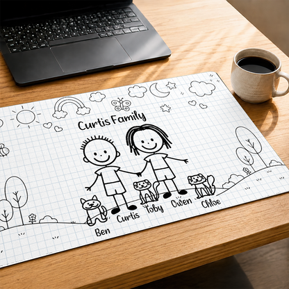 Doodle Stick Figure Couple With Dog Cat - Personalized Desk Mat mk-5_77cd6ee3-926b-406c-902b-444235d9048e.png