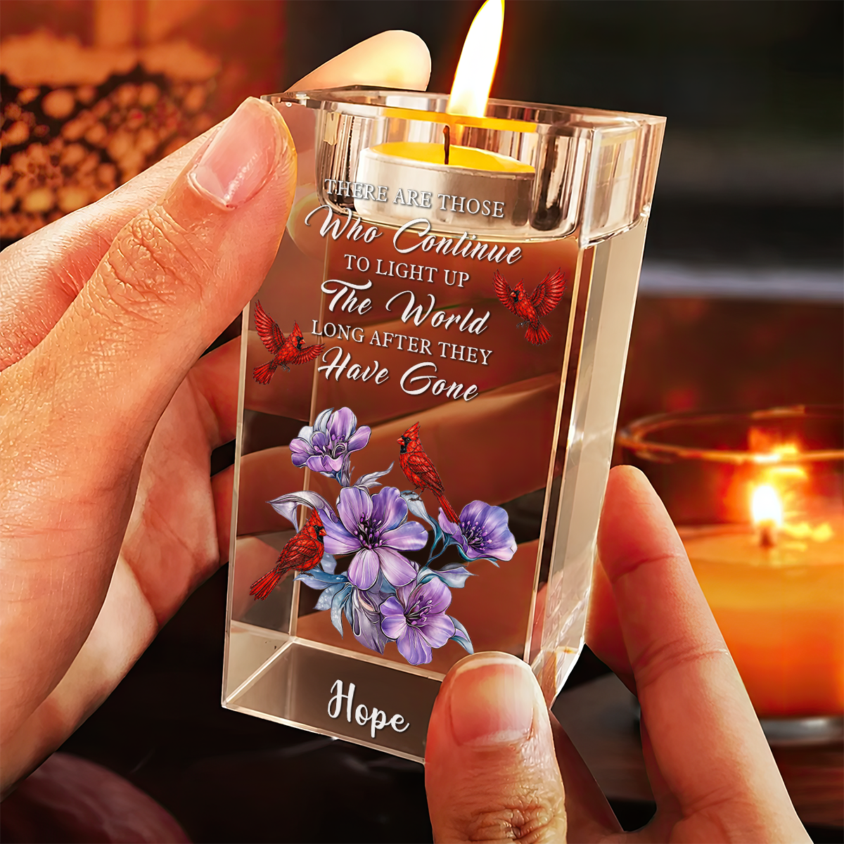 Flowers Memorial I Miss You - Personalized Crystal Candle Holder - Memorial Gift