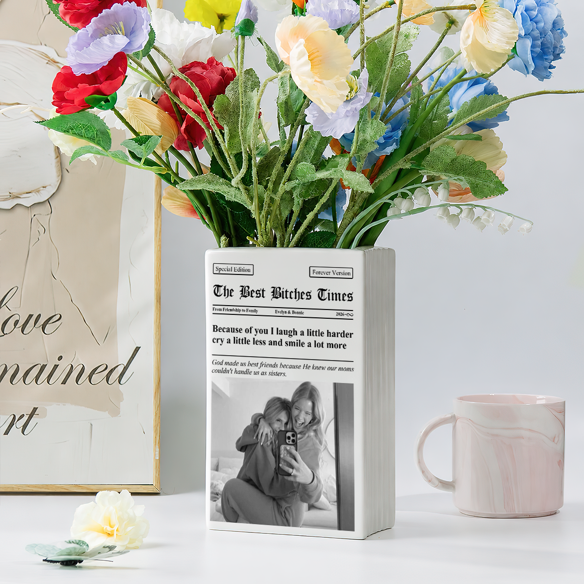 Friendship Newspaper Custom Photo Best Friend Keepsake Gift For Her - Personalized Vase