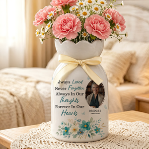 Always In Our Thoughts Forever In Our Hearts - Personalized Custom Ribbon Tie Flower Vase