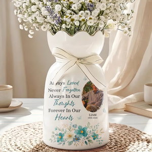 Always In Our Thoughts Forever In Our Hearts - Personalized Custom Ribbon Tie Flower Vase
