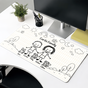 Doodle Stick Figure Couple With Dog Cat - Personalized Desk Mat