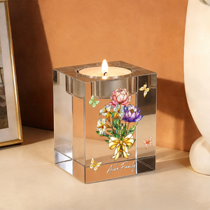 Custom Birth Flowers Art Grandma Garden - Personalized Crystal Candle Holder