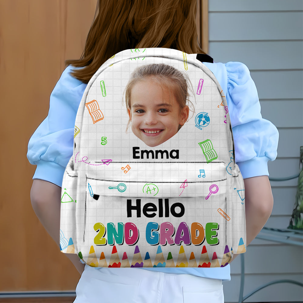 Custom Cute Kid Photo Hello School Backpack Back To School Gift