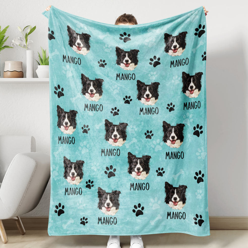 Custom Pet Photo & Paws Fleece Blanket, Pet Lover Gift