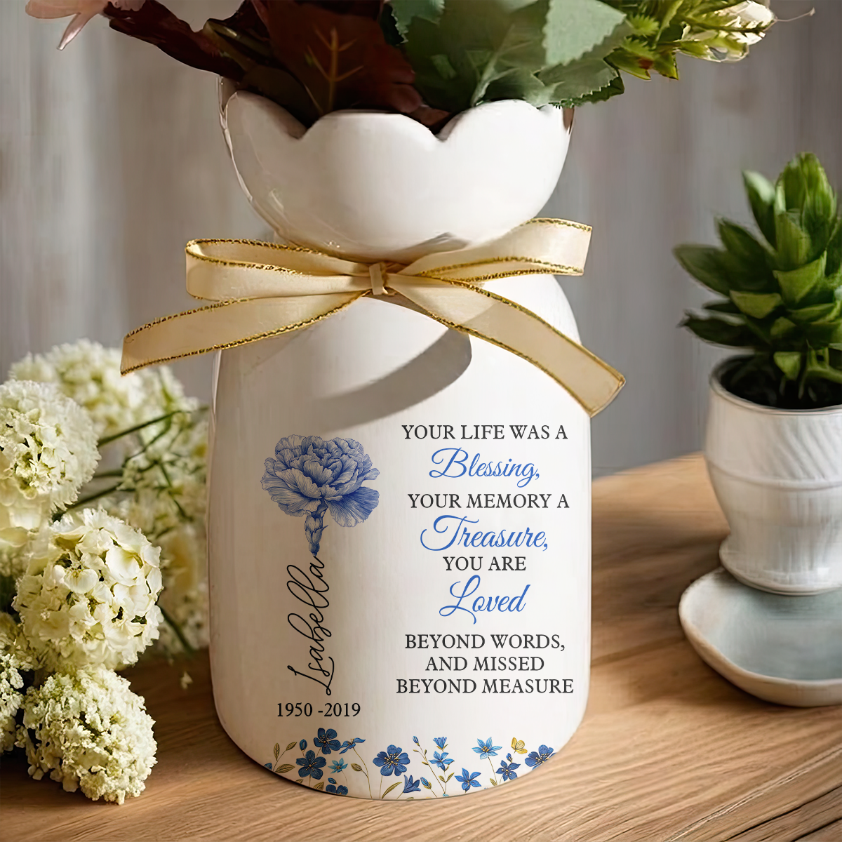Life Was A Blessing Personalized Ribbon Tie Flower Vase