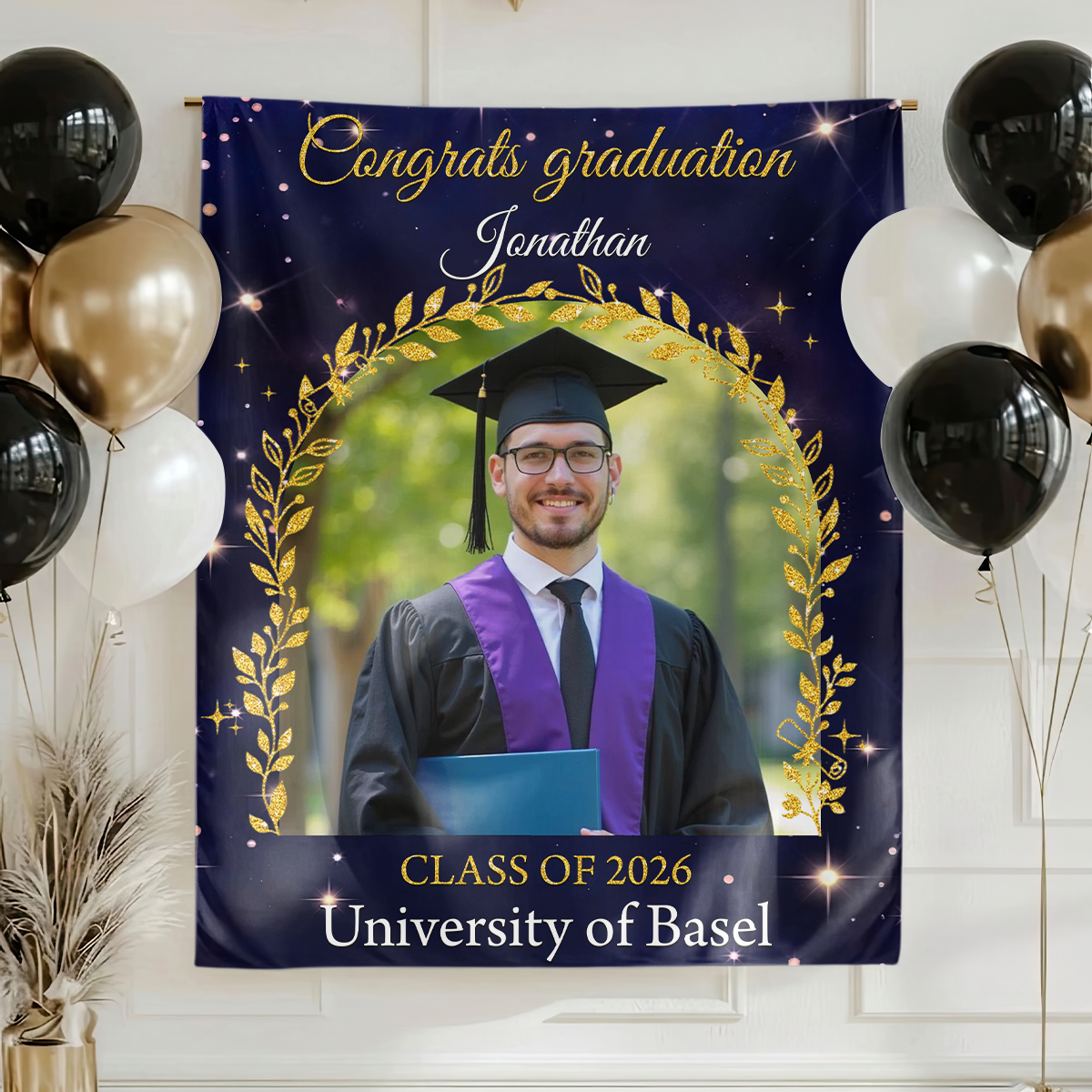 Glitter Class Of 2026 Personalized Graduation Backdrop